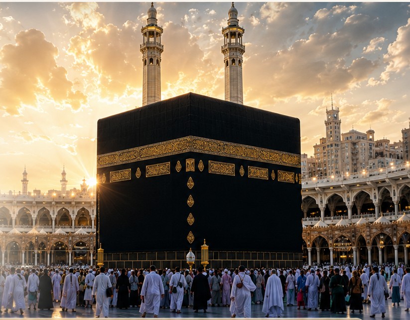 The Kaaba in Makkah at golden hour